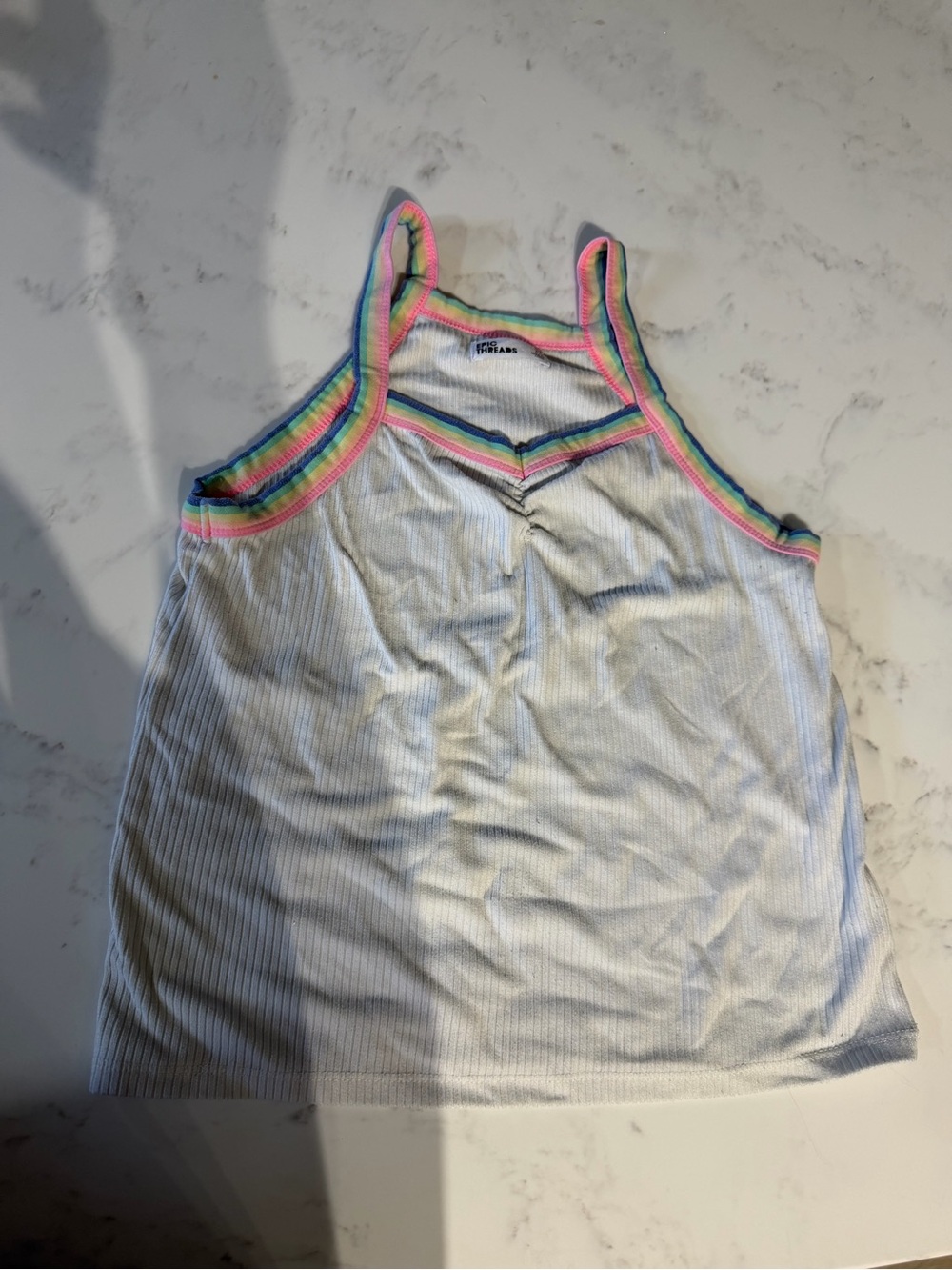 Epic Threads White Ribbed Tank Top with Pink, Green & Blue Trim